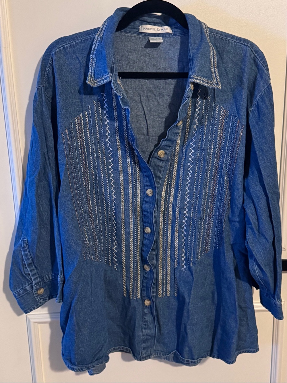 Maggie & Max Embroidered Denim Button-Up Shirt